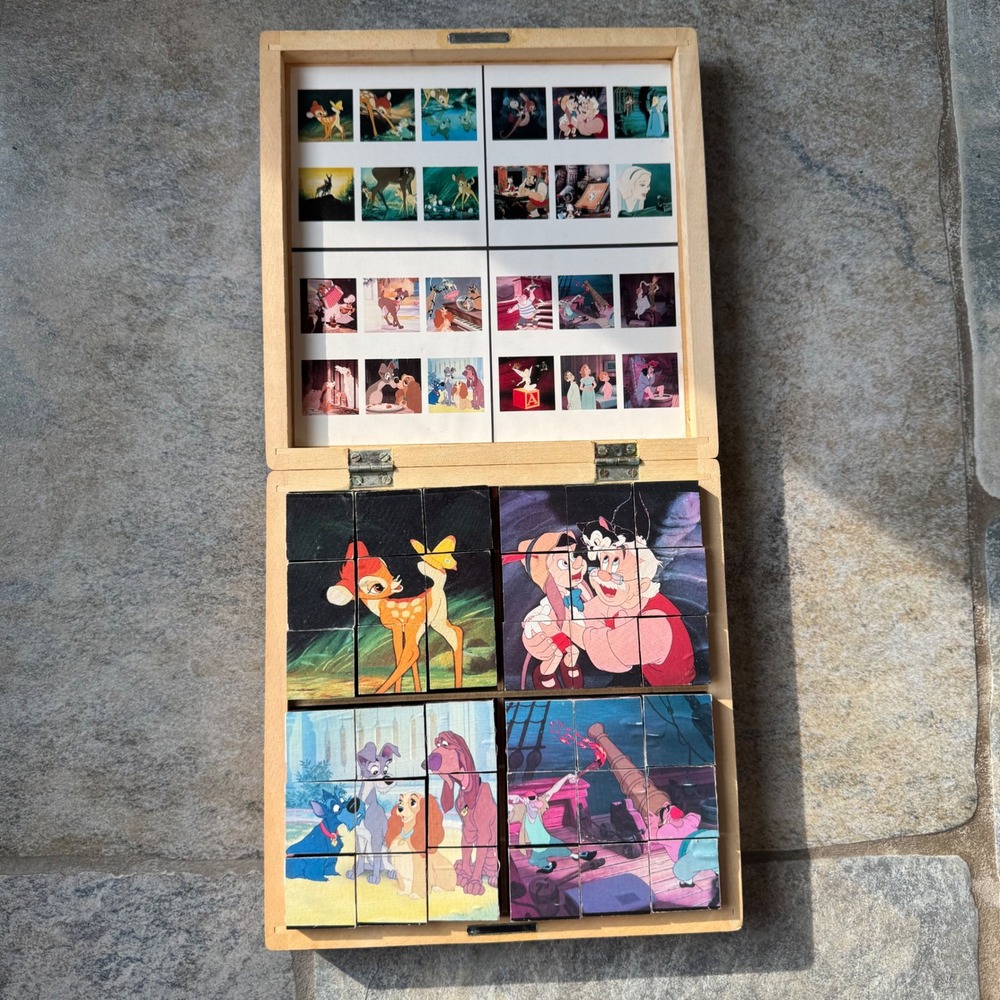 Vintage Disney Wood Block Puzzle Collectibles – Rare 4-Puzzle Box Set - Picture 1 of 5